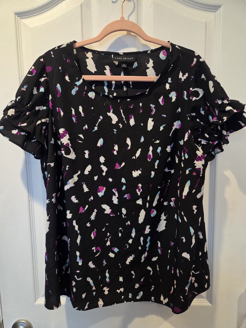 Lane Bryant Black Abstract Print Ruffle-Sleeve Blouse